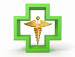 Healthcare and medical symbol. Caduseus in cross.