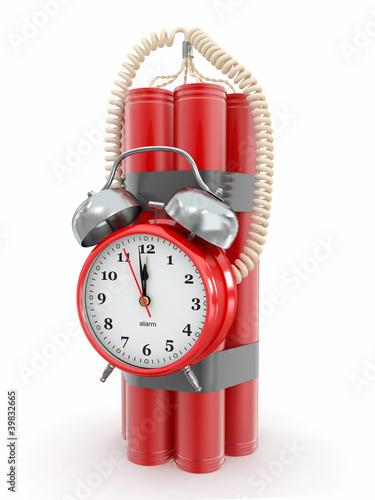Ilustração: Time bomb with alarm clock detonator. Dynamit. 3d Time bomb with alarm clock detonator. Dynamit. 3d