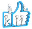 Like. 3D little human character X 4 in and on a Like Icon.