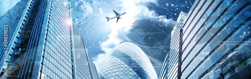 Photo: Business futuristic skyscraper banner with programm code Business futuristic skyscraper banner with programm code