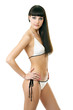 Sexy underwear model posing in a studio in a handmade swimsuit Sexy underwear model posing in a studio in a handmade swimsuit