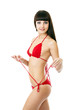 Sexy underwear model posing in a studio in a handmade swimsuit Sexy underwear model posing in a studio in a handmade swimsuit