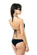 Sexy underwear model posing in a studio in a handmade swimsuit Sexy underwear model posing in a studio in a handmade swimsuit