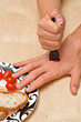 Stabbed hand with a fork