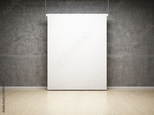Illustration: Empty white projection screen in studio Empty white projection screen in studio
