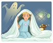 Little boy can not sleep because has fear in the night.