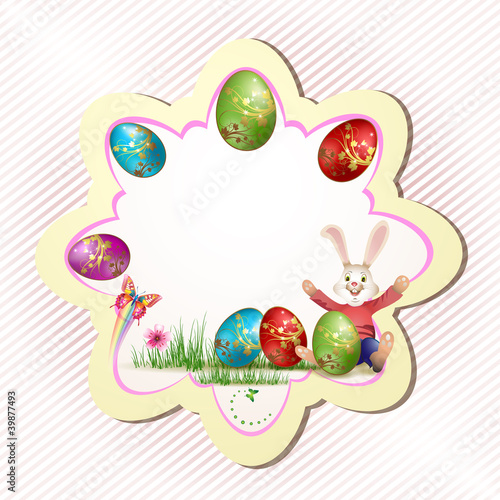Vector: Easter card with red eggs and bunny Easter card with red eggs and bunny