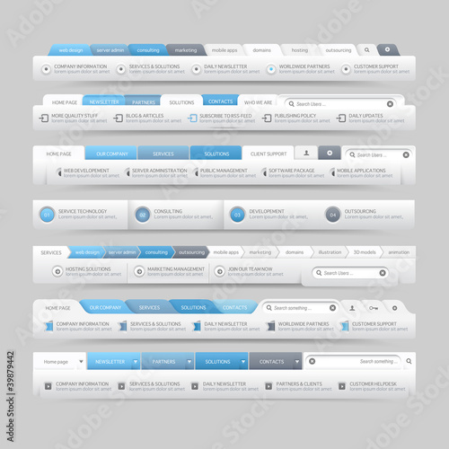 Vektor: web site design template navigation elements with icons set web site design template navigation elements with icons set