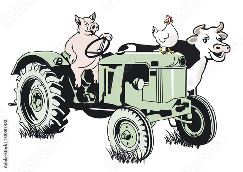 Vector: Schwein auf dem Traktor Schwein auf dem Traktor