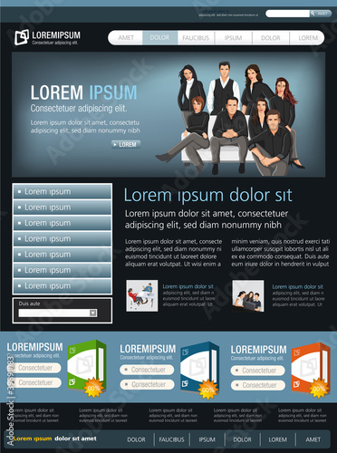 Vector: Blue website Template with business people Blue website Template with business people