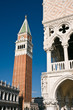 Campanile and architecture detail of Doges Palace in Venice