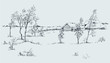Vector rural landscape. A cold winter day