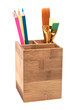 Pencils in wooden holder isolated on white