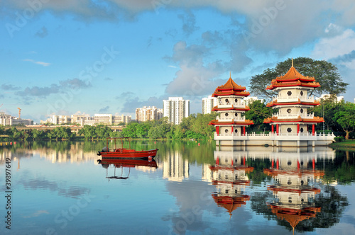 Photo: Pagodas beside a lake in Singapore Pagodas beside a lake in Singapore