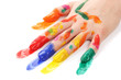 Hand in bright paint isolated on white Hand in bright paint isolated on white