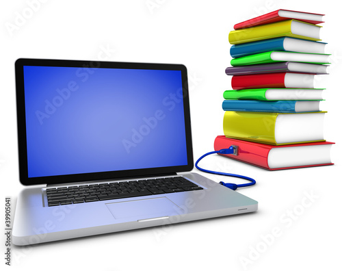 Illustration: Laptop mit Buchstapel Laptop mit Buchstapel