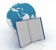 Globe with the open book on a white background