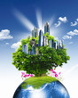 Green nature landscape with planet Earth