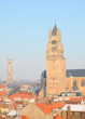 Belfry, cathedral and roofs in winter in Bruges Belfry, cathedral and roofs in winter in Bruges