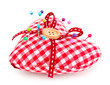 Colored pinheads in pin-cushion isolated on white