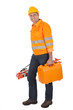 Senior land surveyor with theodolite