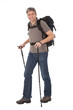 Senior man with backpack and hiking poles
