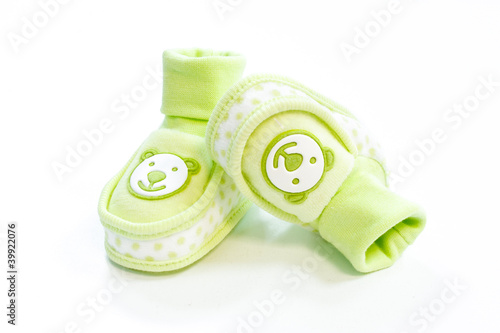 Photo: green baby booties with dots green baby booties with dots