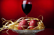 easter egg,red wine, colored background