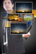 Businessman pushing many image button on the whiteboard.