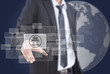 Businessman pushing Social Network button.