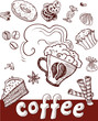 coffee and sweets.Hand drawing