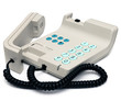 stylish simple grey office phone with blue knobs with shadows ov