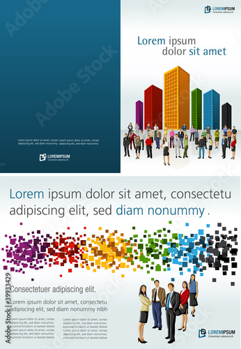 Vector: Colorful template for advertising with people in a colorful city Colorful template for advertising with people in a colorful city