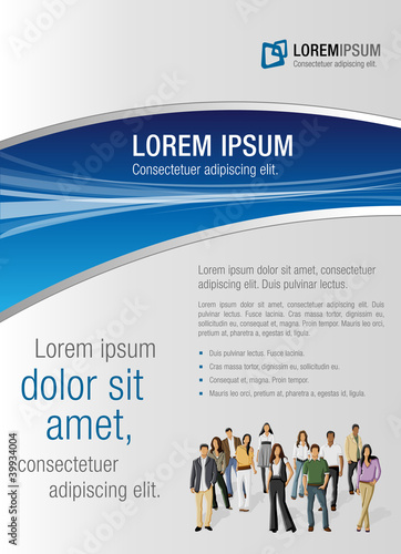 Vektor: Blue template for advertising brochure with business people Blue template for advertising brochure with business people