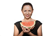 Photo: Portrait of happy beautiful Asian woman holding watermelon Portrait of happy beautiful Asian woman holding watermelon