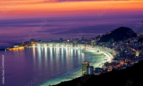 Photo: Night view of Copacabana beach. Rio de Janeiro Night view of Copacabana beach. Rio de Janeiro