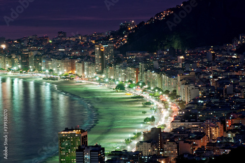 Photo: Night view of Copacabana beach. Rio de Janeiro Night view of Copacabana beach. Rio de Janeiro