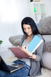 pretty young girl with laptop learning pretty young girl with laptop learning