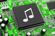Music note on computer chip Music note on computer chip