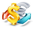 Rate of exchange: dollar, euro