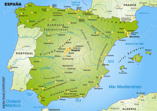 Vector: Landkarte von Spanien mit Hauptstädten Landkarte von Spanien mit Hauptstädten