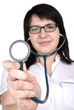 Photo: Female doctor with stethoscope, smiling, portrait Female doctor with stethoscope, smiling, portrait