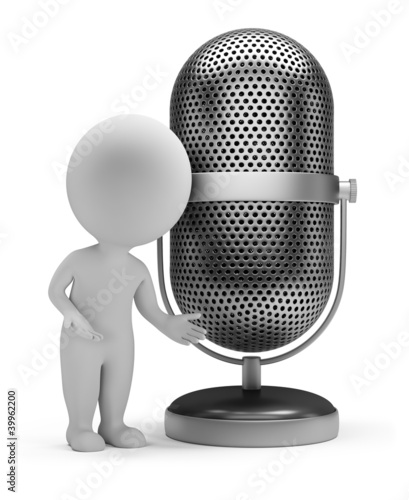 Illustration: 3d small people - retro microphone 3d small people - retro microphone
