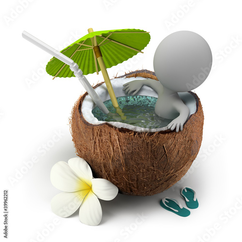 Illustration: 3d small people - takes a bath coconut 3d small people - takes a bath coconut