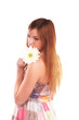 Beautiful cacuacsian woman with white flower
