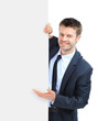 Happy smiling business man showing blank s