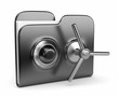 Data security concept. Black folder and lock. 3D isolated on whi