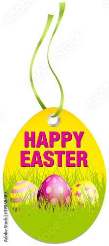 Vektor: Hangtag Happy Easter Eggs Yellow/Pink Hangtag Happy Easter Eggs Yellow/Pink