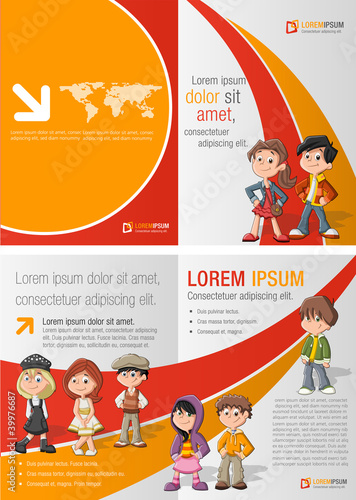 Vector: Orange and red template for advertising with children students Orange and red template for advertising with children students
