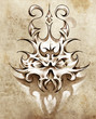 Sketch of tattoo art, skull mask with tribal design